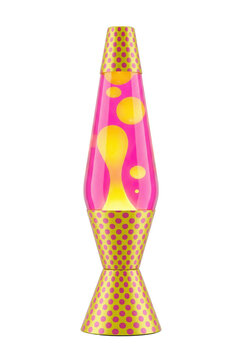 Pink and yellow lava lamp isolated. Retro decor element.