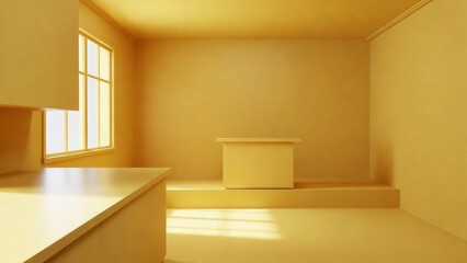 Fototapeta premium Minimalist room bathed in warm, golden light