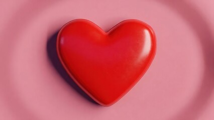 Obraz premium Red heart rests softly on pink surface