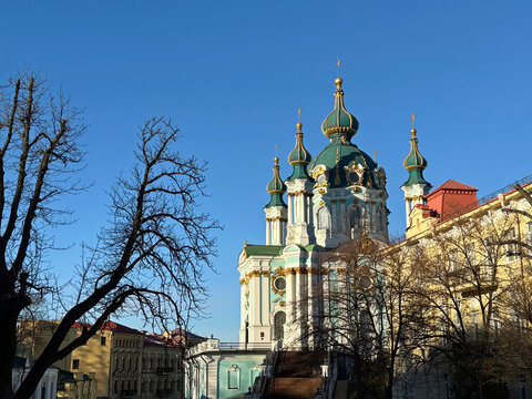 Kyiv Ukraine St Andrew's Church in Kiev, Andriivskyi Descent.