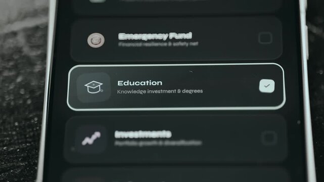 Person taps the option labeled Education as knowledge investment and degrees
