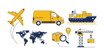 Naklejka premium Logistics Transportation Icons Air Land Sea.
