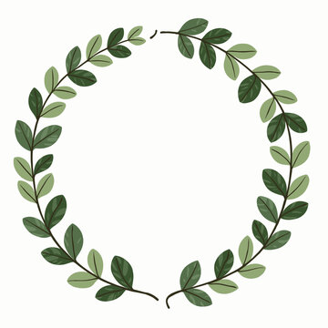 Elegant Botanical Wreath of Green Leaves Forming a Perfect Circular Frame for Invitations or Decorative Designs