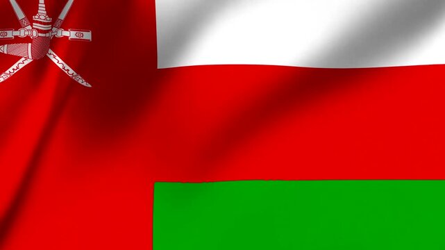Oman national flag waving in the wind with traditional dagger and swords symbol  Middle Eastern country banner