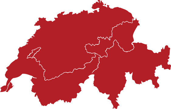 Red map of switzerland with cantons outlined in white