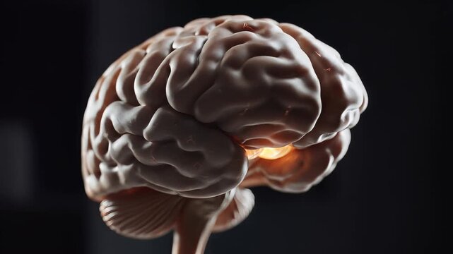 Detailed 3D Model of Human Brain with Glowing Center Section.