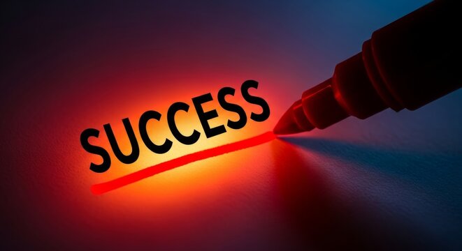 Marker highlighting the word 'Success' on glowing background