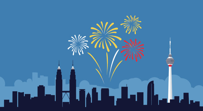 vibrant fireworks display over modern city skyline at dusk with cn tower