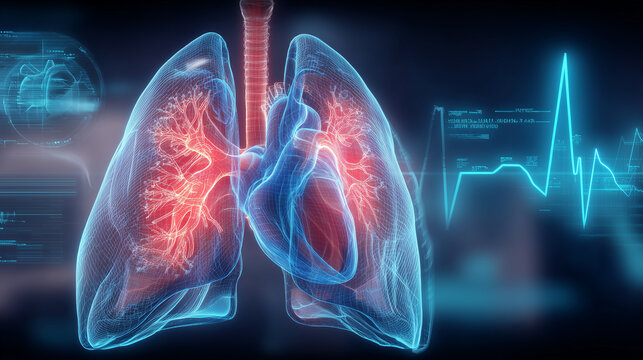 Futuristic medical illustration of pulmonary hypertension