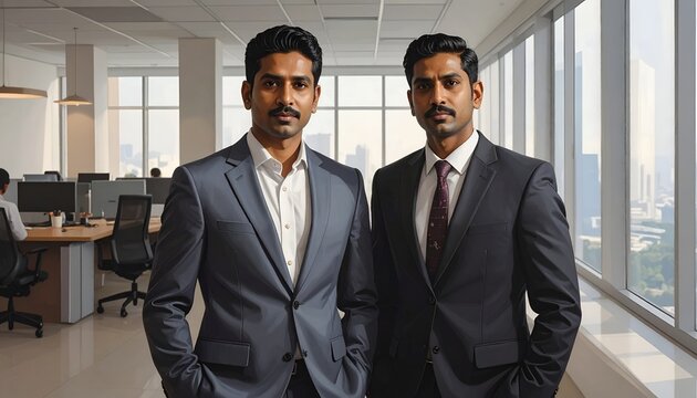 Two businessmen standing in office