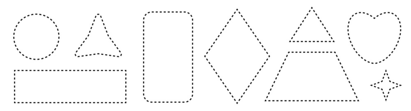 Dashed line square and round borders, dotted rectangles, circles