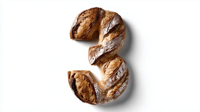 Bread with number shape in studio settings and white background