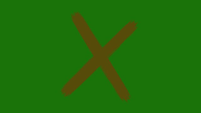 A motion graphic of a hand-drawn crossmark icon fading in and out on a green screen background.