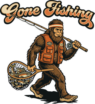 Gone Fishing Bigfoot Sasquatch Angler Graphic