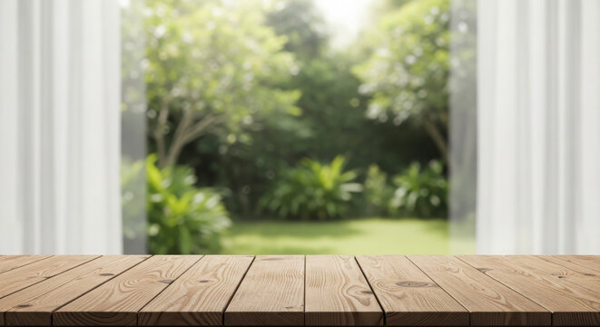 Bright garden view through open window
