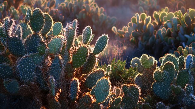 Sunlight touches desert cactus in Texas.