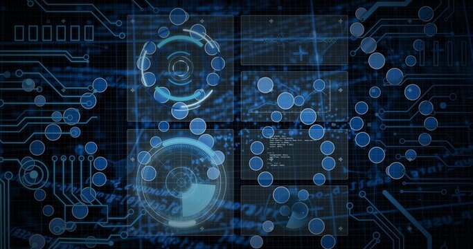 Displaying holographic HUD in dark blue display, showing 2x2 panels, ring gauges, nodes, traces