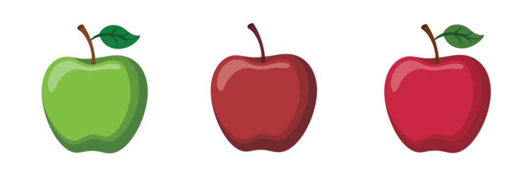 Apple Icons Set Flat Design Green Red Yellow Fruit Healthy Nutrition Organic Fresh Food Vector Illustration Set Isolated White Background