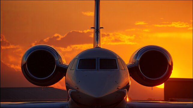 Gulfstream Jets' rear parts glow as sun sets.