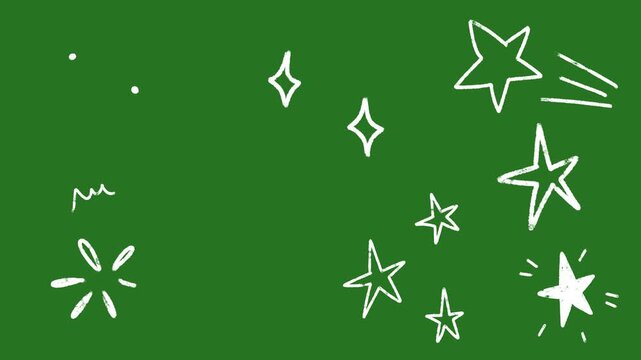 Hand-Drawn Sparkling White Stars Animation | Abstract 2D Hand-Drawn Magic Motion Graphic | Playful Starry Glitter Elements on Green Screen