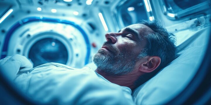 Man Undergoing Hyperbaric Oxygen Therapy for Advanced Medical Recovery
