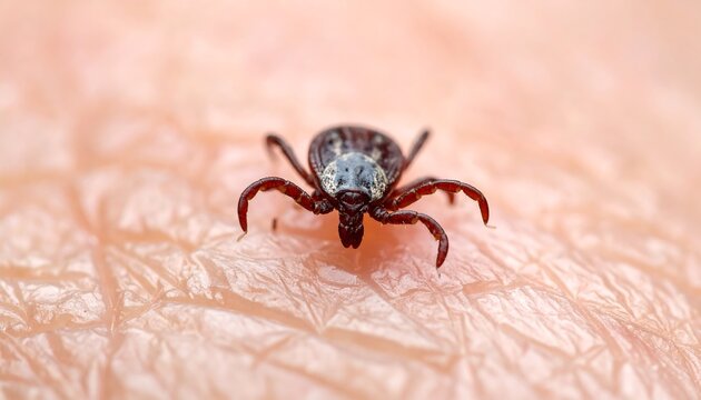 Close-up view of a tick on human skin, medical concept.