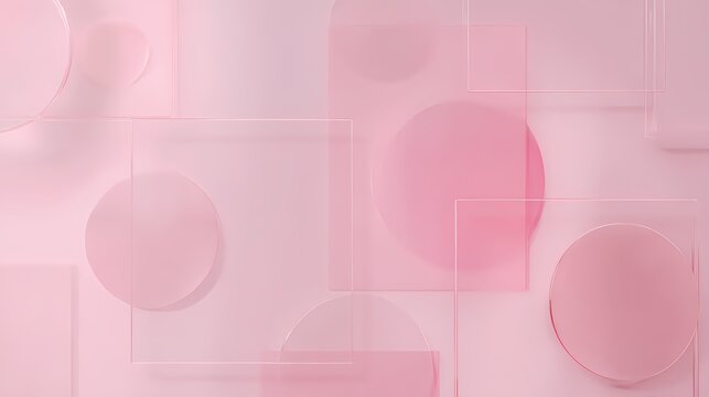 Soft pink frosted glass background with geometric circles and square layers for feminine branding and social media templates