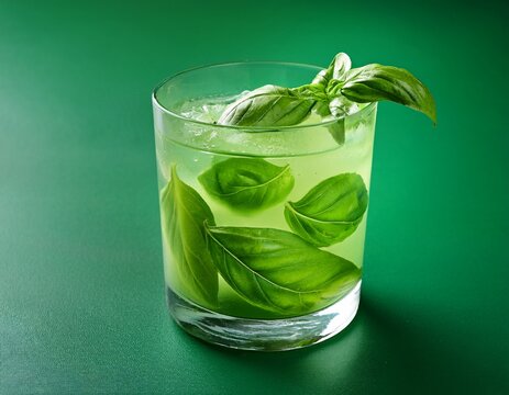 basil coctail on green background