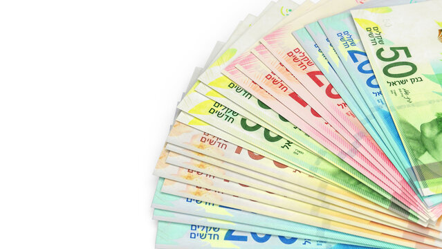 Israeli Shekel banknotes fan arrangement