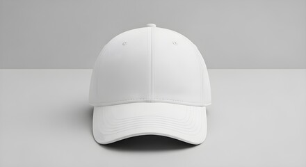 Fototapeta premium Isolated white baseball cap on neutral gray background minimalist product shot