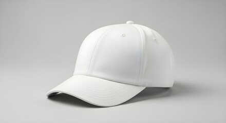Fototapeta premium Isolated white baseball cap with flat brim on neutral background