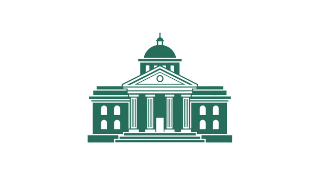 Green Government Building Icon with Columns.