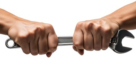Fototapeta premium Hands Gripping Wrench Together for Labour Day Celebration Industrial Tool Detail Close-up