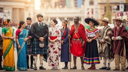 Naklejka premium Diverse Group of People in Traditional Clothing.