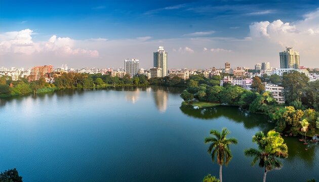 aerial view of bangalore s skyline over btm lake