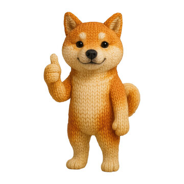 PNG Cute knitted dog figurine thumbs-up