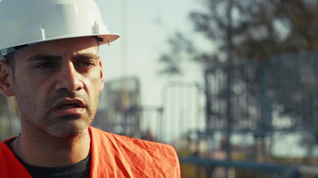 construction worker anxious about stressful work