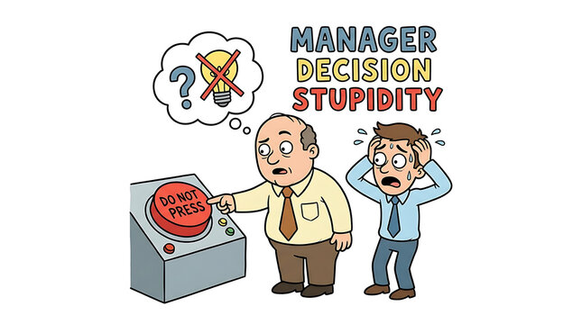 A frustrated businessman reacts to a manager's questionable decision.