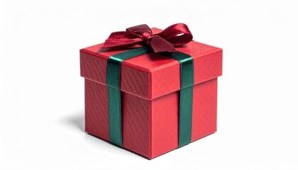 Obraz premium red gift box wrapped with a deep emerald red ribbon, tied neatly in a classic bow, isolated white background