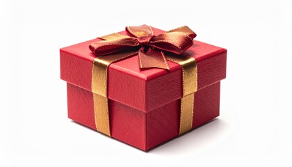 Obraz premium red gift box wrapped with a deep emerald red ribbon, tied neatly in a classic bow, isolated white background