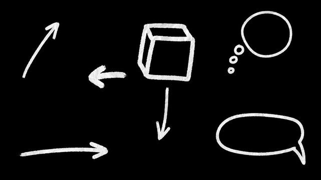 Hand Drawn Arrows and Speech Bubble Animation 2D | White Cartoon Thinking Box Loop | Transparent Alpha Background Overlay