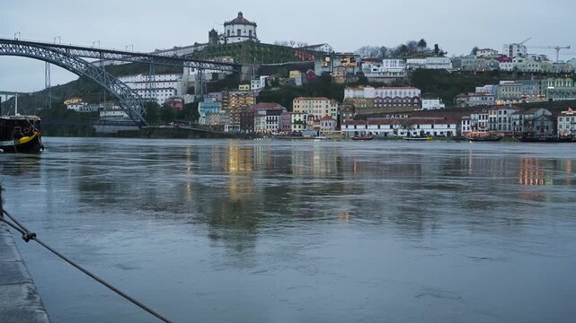 Dom Luis I Bridge over the Douro river in Porto at dusk