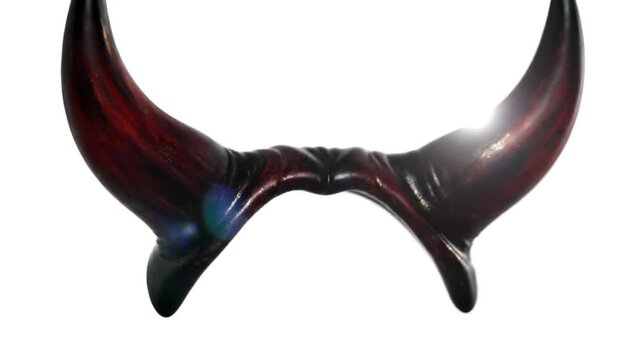 Red and Black Devil Horns Decorative Accessory Set on White Backdrop Closeup Shot