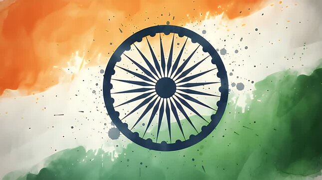 The vibrant Indian flag beautifully rendered with a dynamic artistic watercolor effect, symbolizing national pride, patriotism, independence, and the rich cultural heritage of a diverse nation.