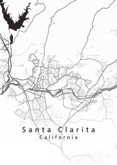Obraz premium Minimalist white map of Santa Clarita, California - a modern map print highlighting infrastructure of the city, useful for tourism purposes
