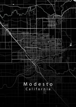 Modesto California city map &ndash; minimalist black and white street vector illustration for poster, wall art and urban design