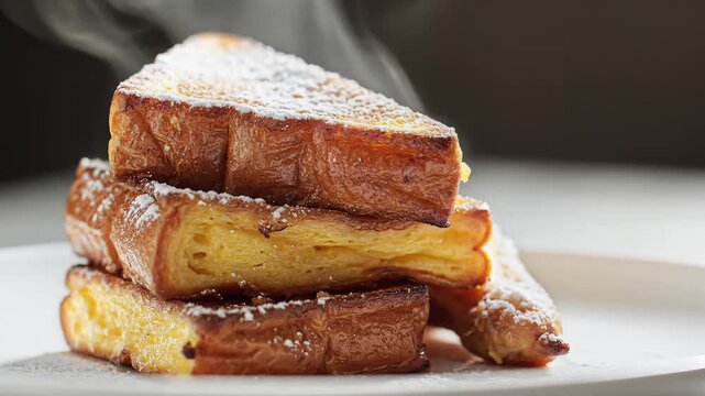 Delicious Stack of French Toast with Powdered Sugar Sprinkled on Top.