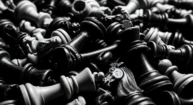 Chess pieces pile black and white game strategy