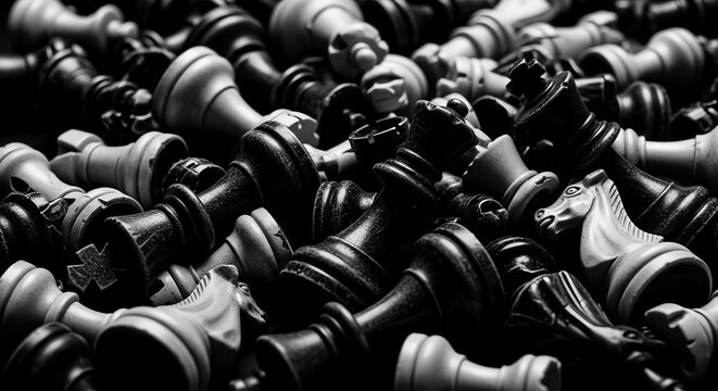 Chess pieces pile black and white game strategy