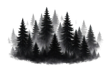 Obraz premium PNG Misty forest silhouette with pines.